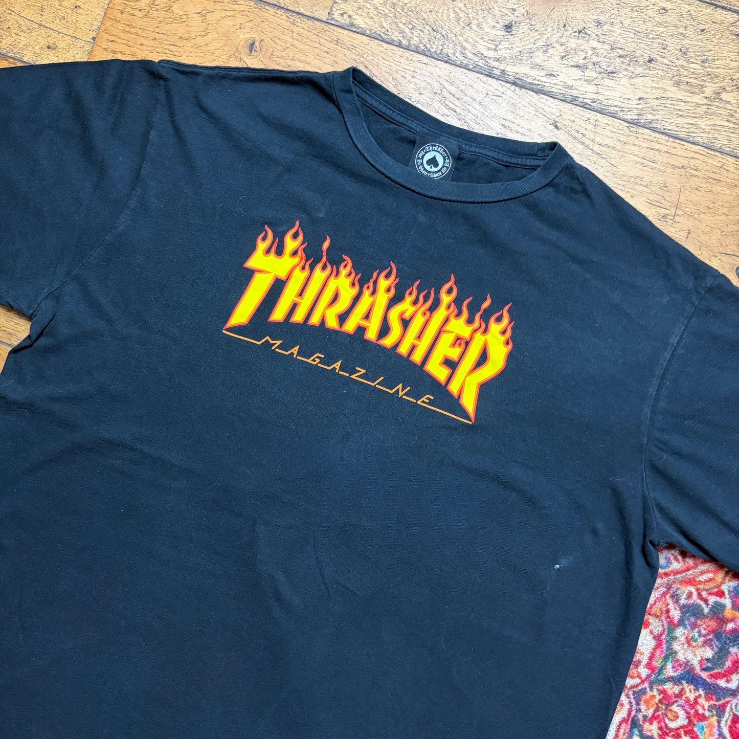 Vintage Thrasher Flames Black Skate Graphic T-Shirt - XL