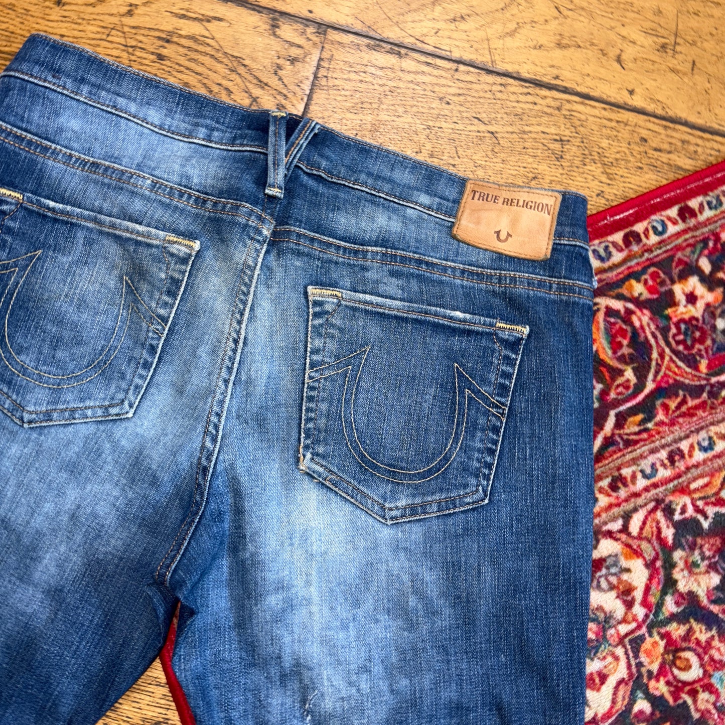 Vintage True Religion Blue Embroidered Y2K Shorts Jorts - 32