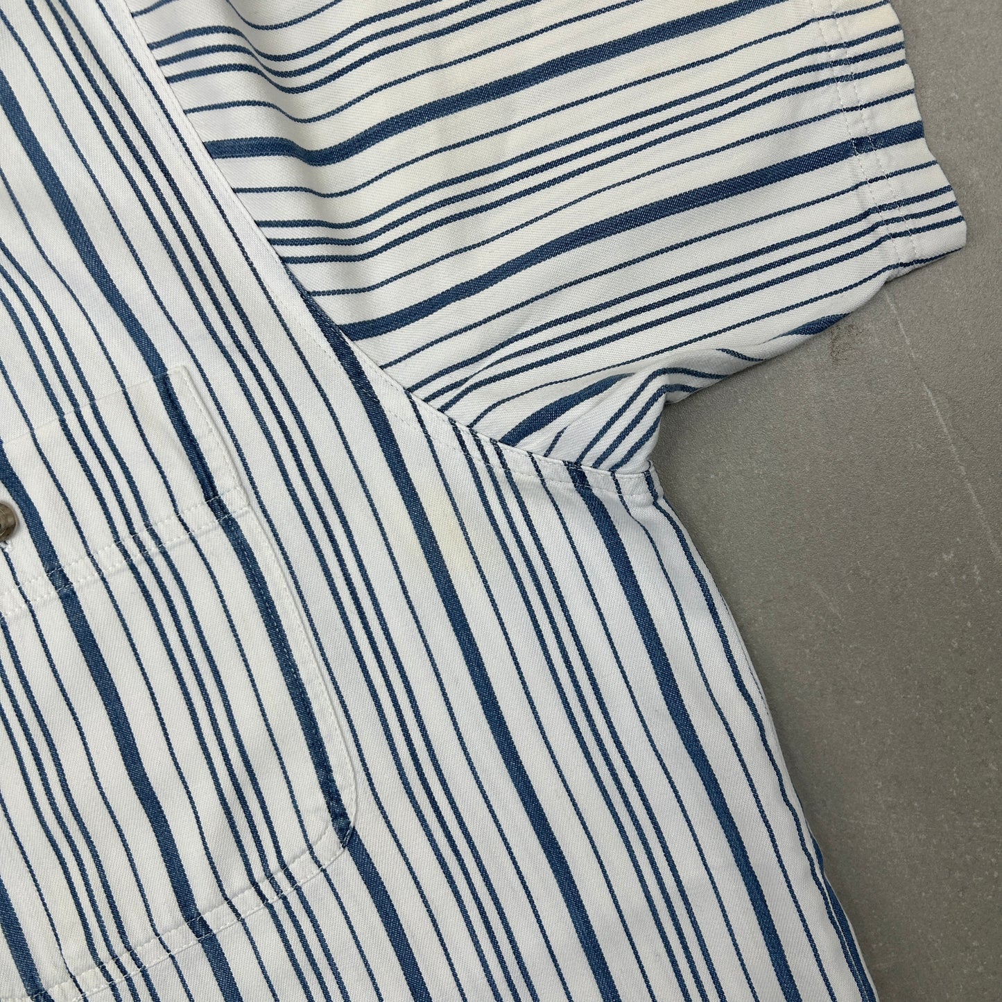 Vintage Wrangler Blue White Stripe Short Sleeve Shirt - XL