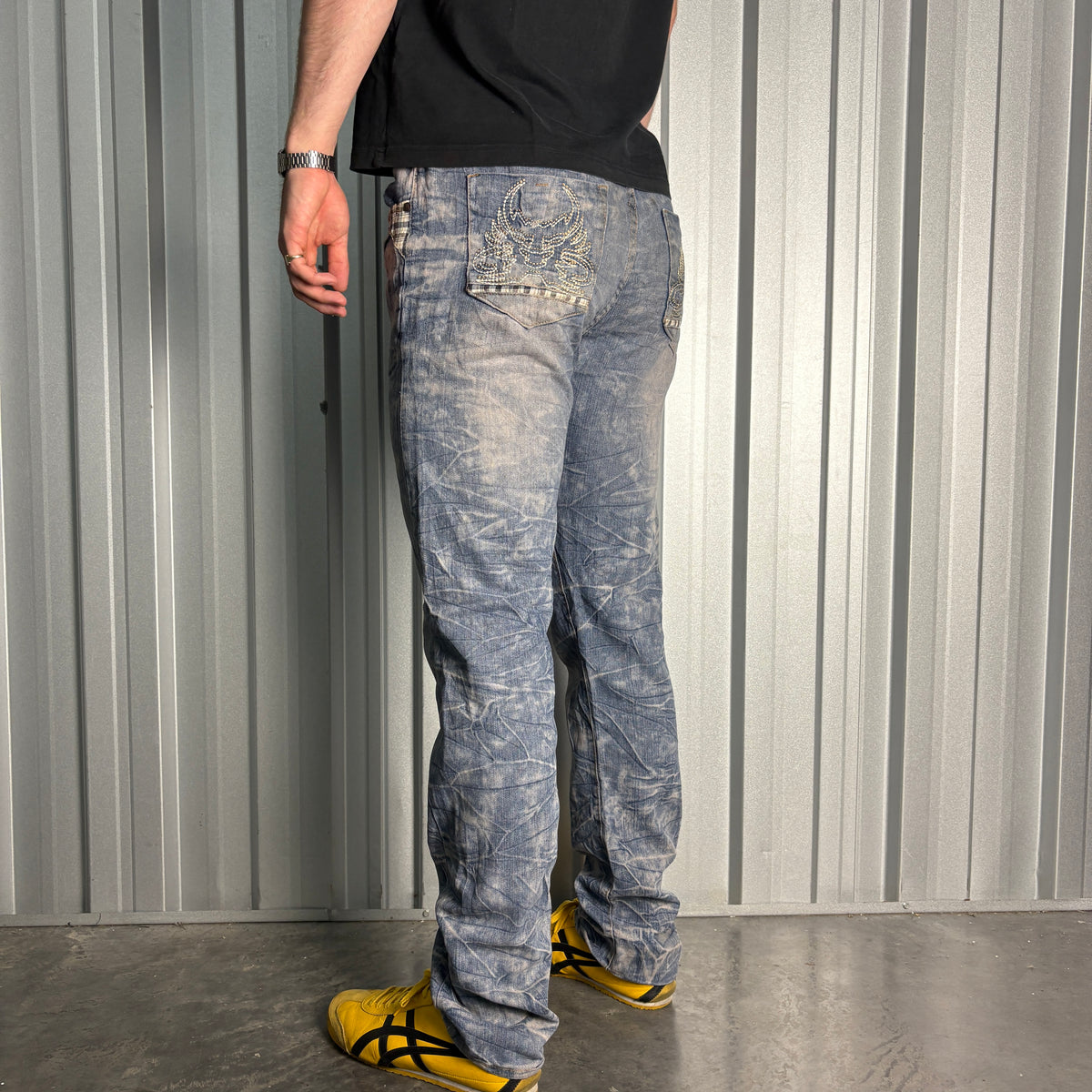 Embroidered Blue Japanese Denim Hip Hop Y2K Baggy Jeans - 34L
