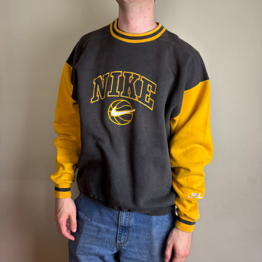 Vintage Nike Basketball 90s Black Yellow Embroidered Sweatshirt - XL