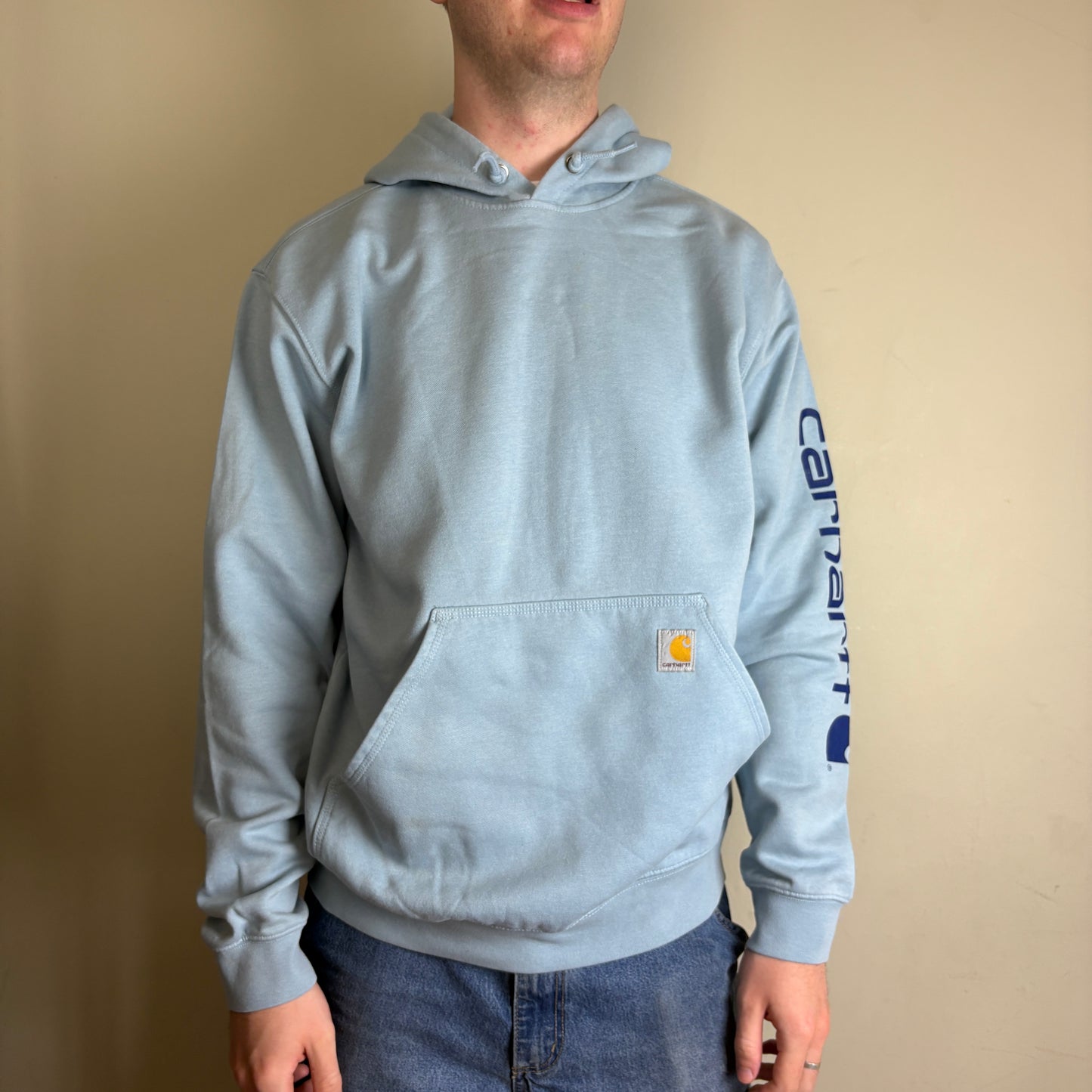 Vintage Carhartt Light Blue Hoodie Sweatshirt - L