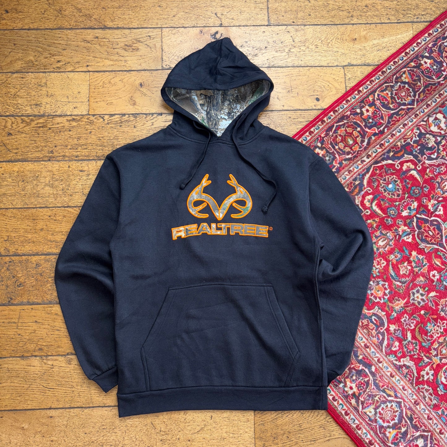Vintage Realtree Camo Black Embroidered Hoodie Sweatshirt - M