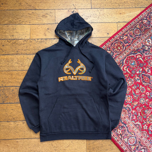 Vintage Realtree Camo Black Embroidered Hoodie Sweatshirt - M