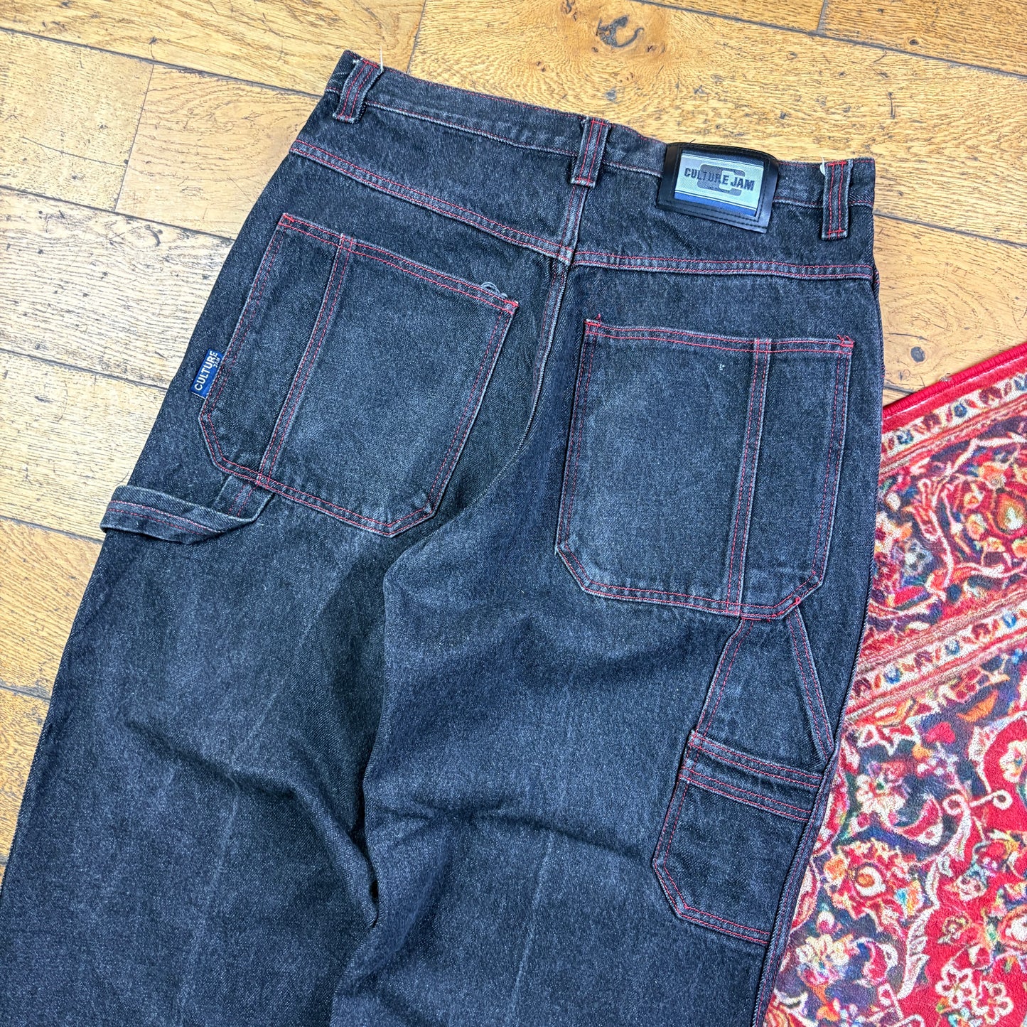 Vintage Culture Jam Black Embroidered Y2K Hip Hop Baggy Jeans - 32
