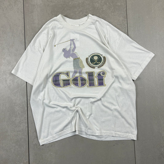 Vintage 90s Single Stitch Golf Graphic White T-Shirt - XL