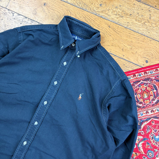 Vintage Ralph Lauren Black Contrast Stitch Embroidered Shirt - XL