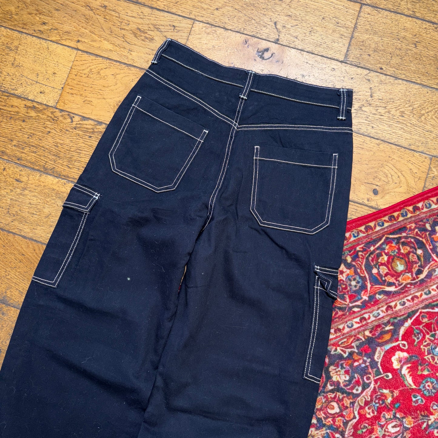 Vintage Black Contrast Stitch H&M Carpenter Workwear Baggy Trousers - 30R