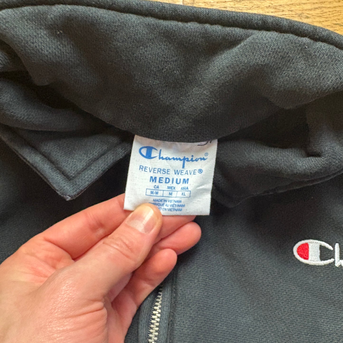 Vintage Champion Black Quarter Zip Embroidered Sweatshirt - M