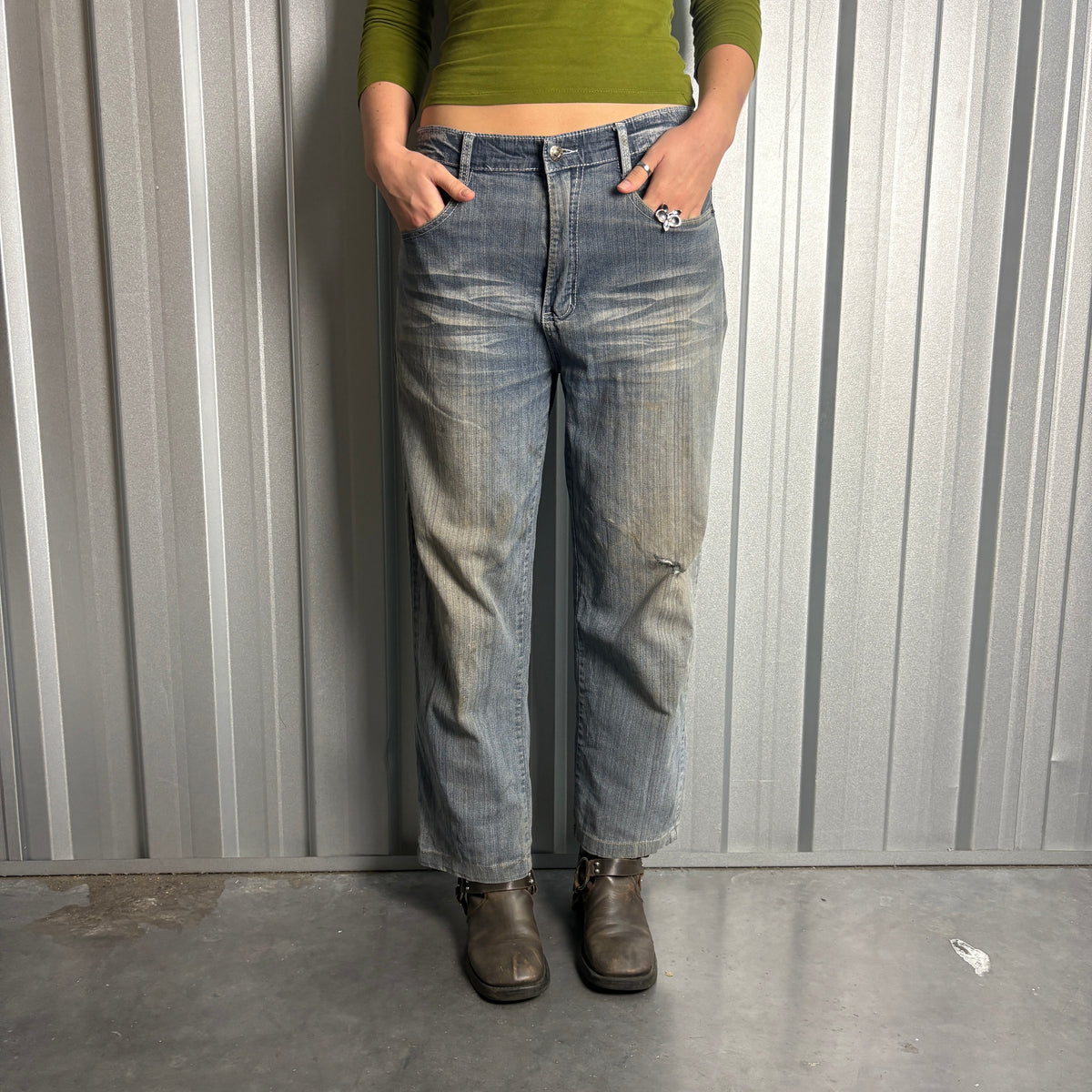 Embroidered Blue Japanese Denim Hip Hop Y2K Baggy Jeans - 32S