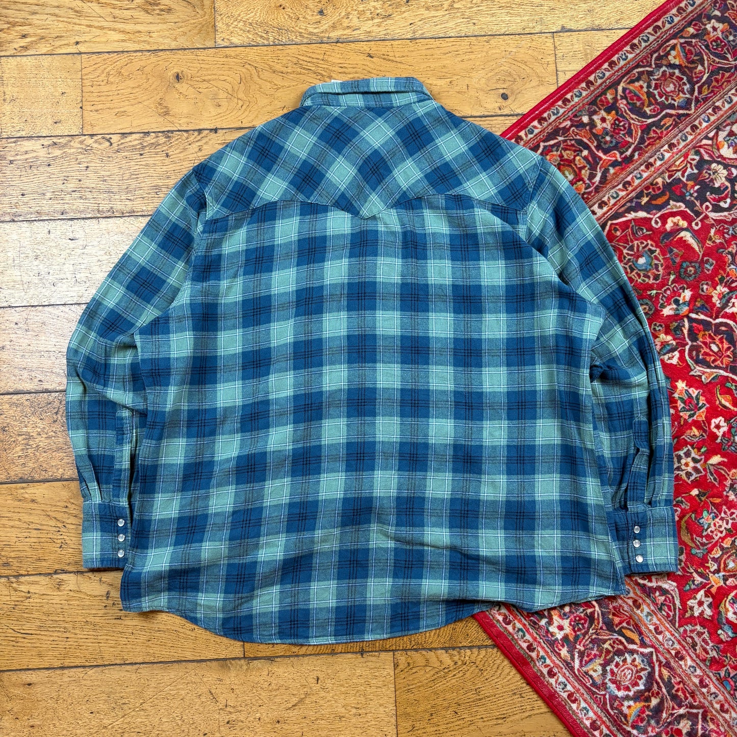 Vintage Wrangler Blue Green Check Flannel Shirt - XXL