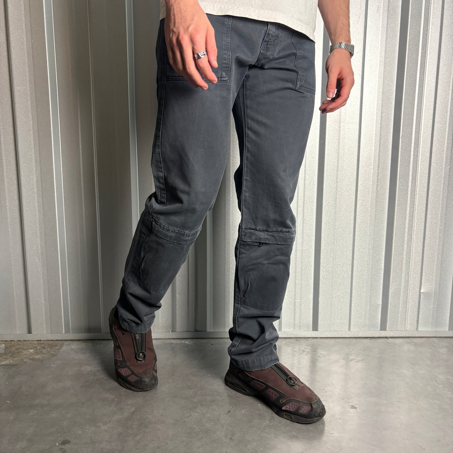 Vintage Navy Grey Cargo Fatigue Y2K Straight Jeans - 32L