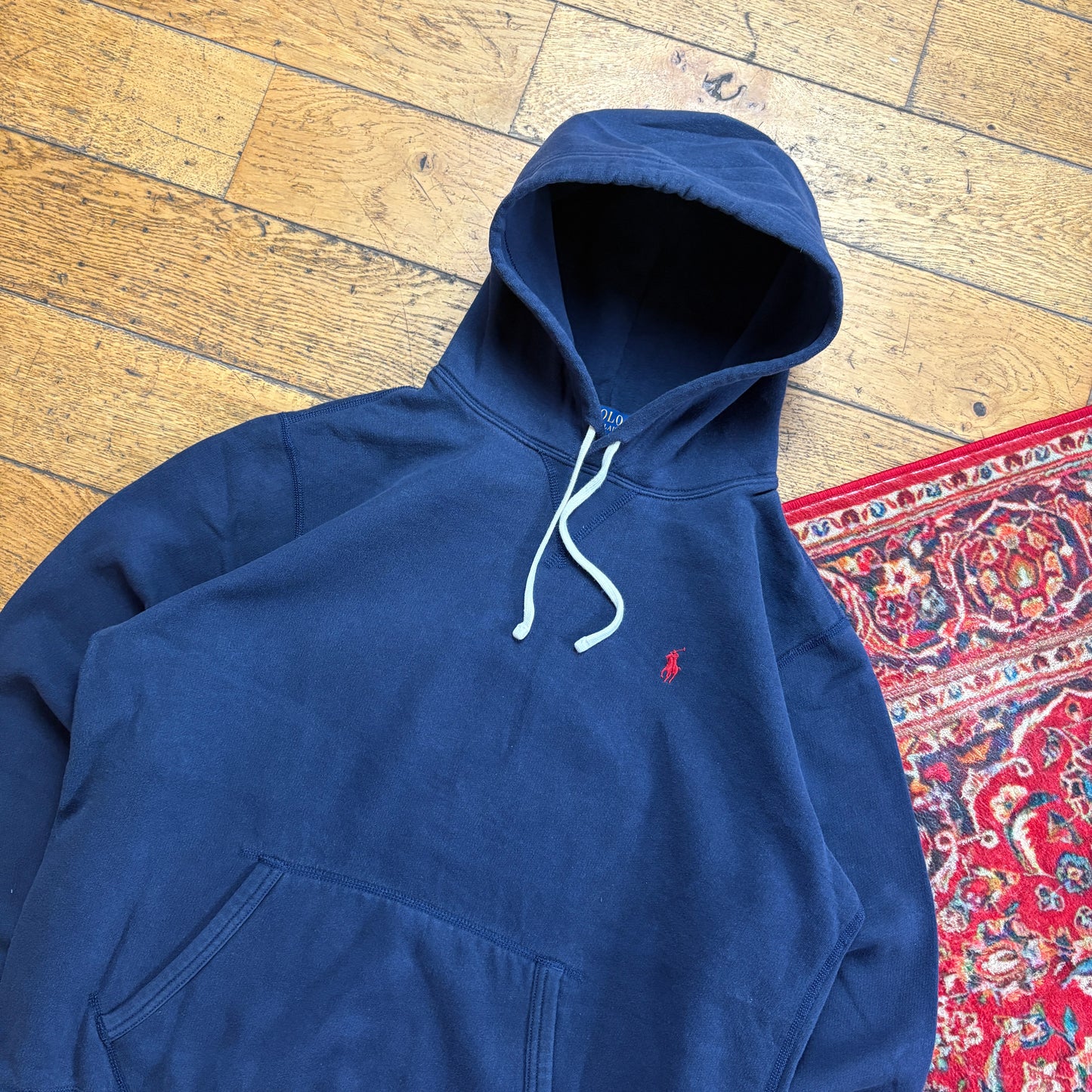 Vintage Ralph Lauren Navy Hoodie Embroidered Sweatshirt - L