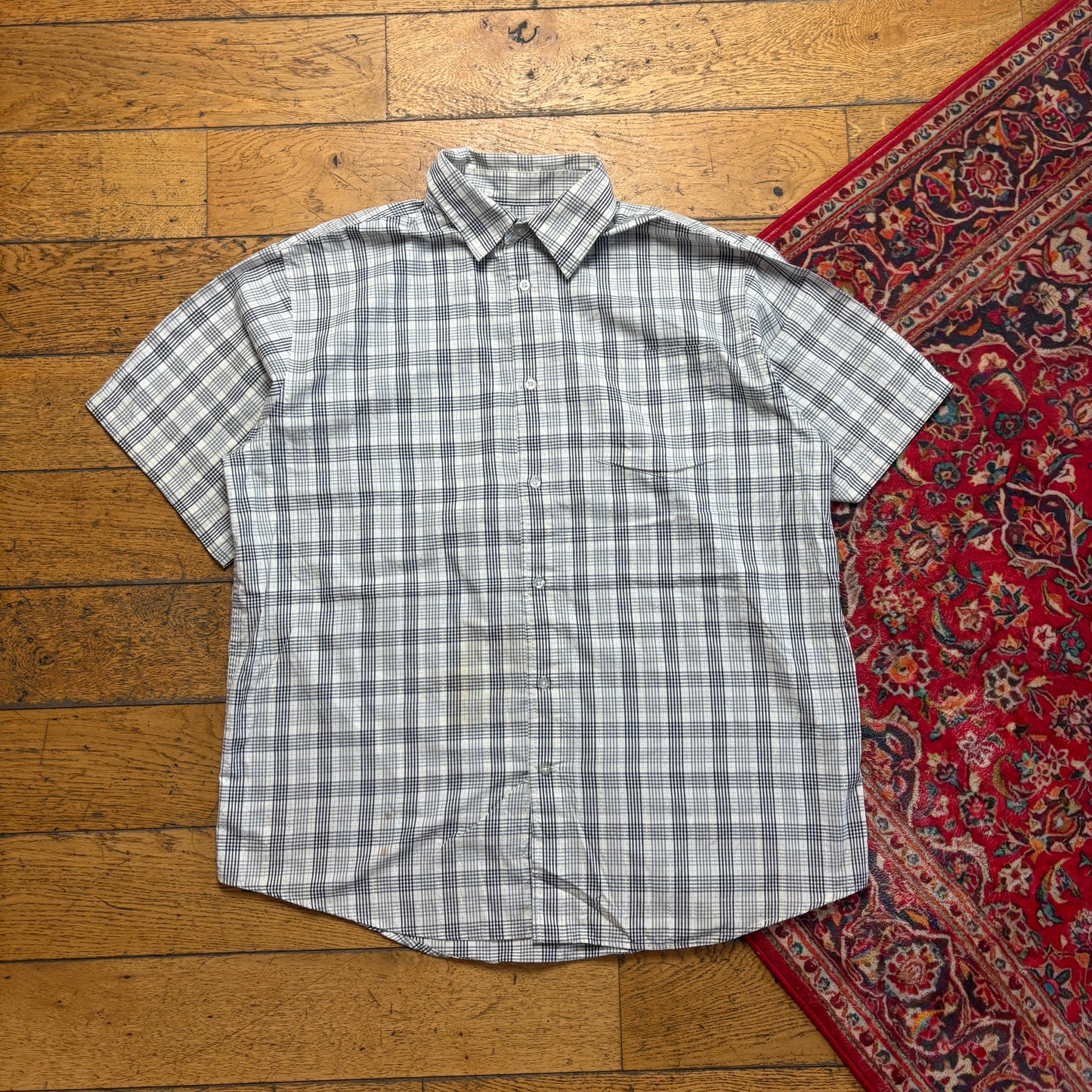 Vintage Avirex Grey White Short Sleeve Check Shirt - XL