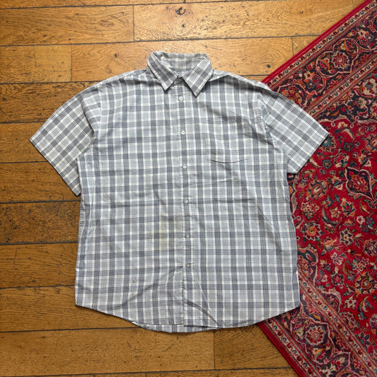 Vintage Avirex Grey White Short Sleeve Check Shirt - XL