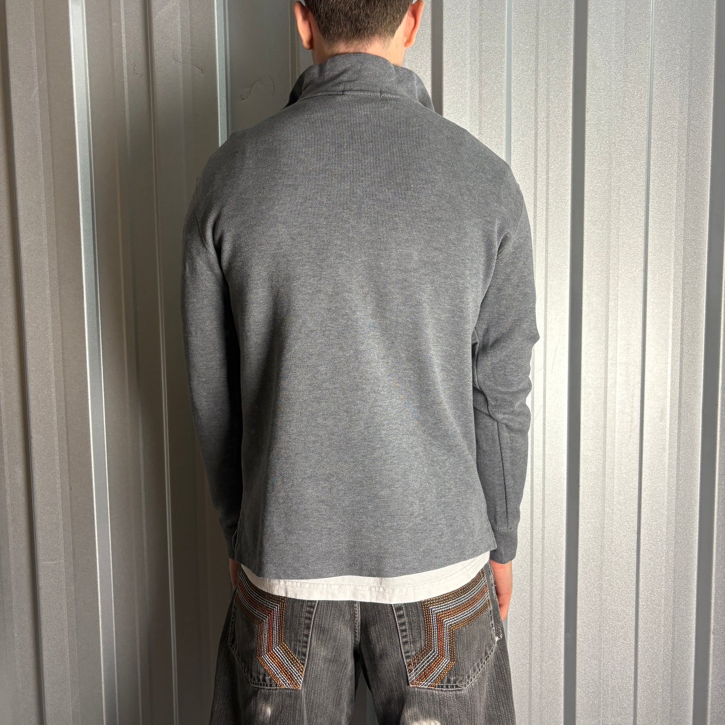 Vintage Ralph Lauren Grey Quarter Zip Knit Jumper - S