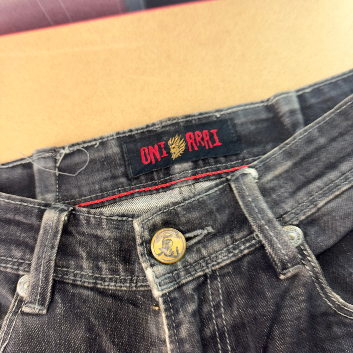 Oniarai Black Embroidered Japanese Denim Hip Hop Y2K Straight Jeans - 30S
