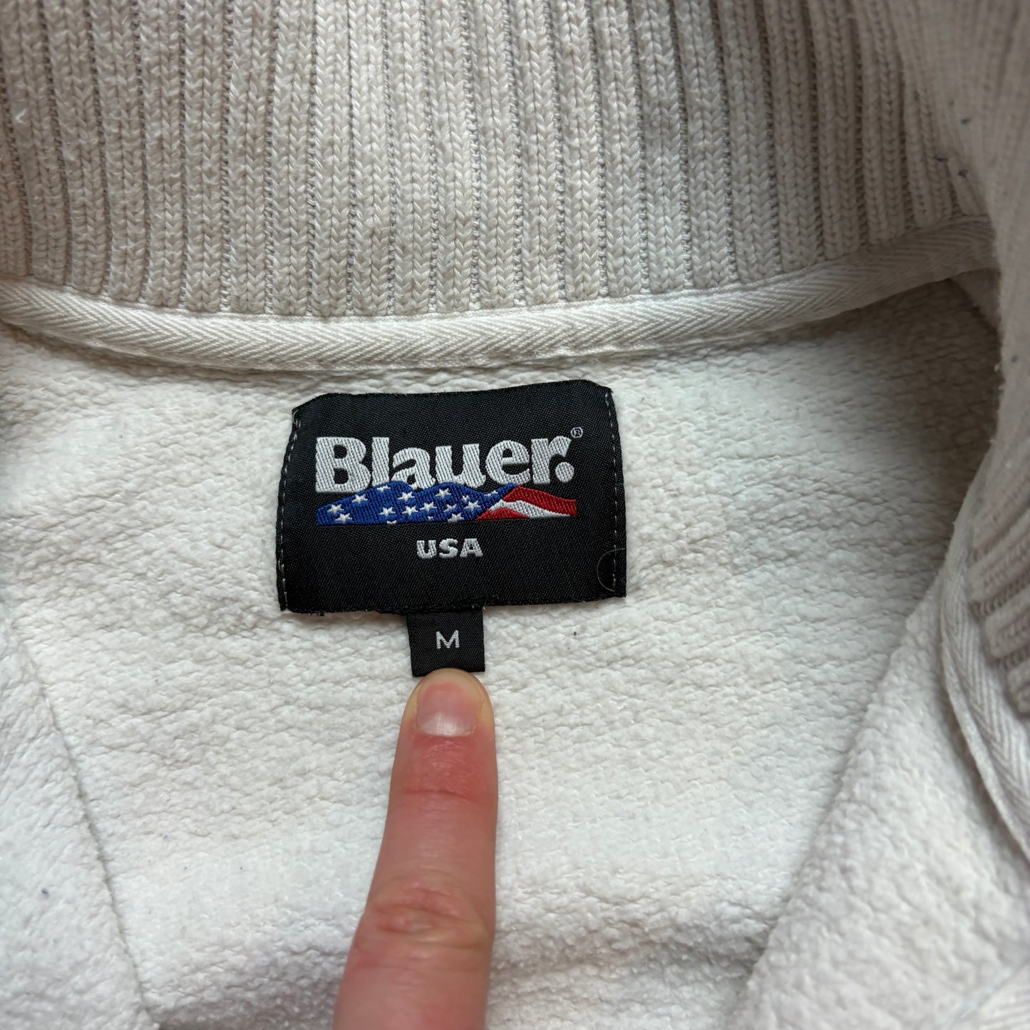 Vintage Blauer White Embroidered Zip Sweatshirt - M
