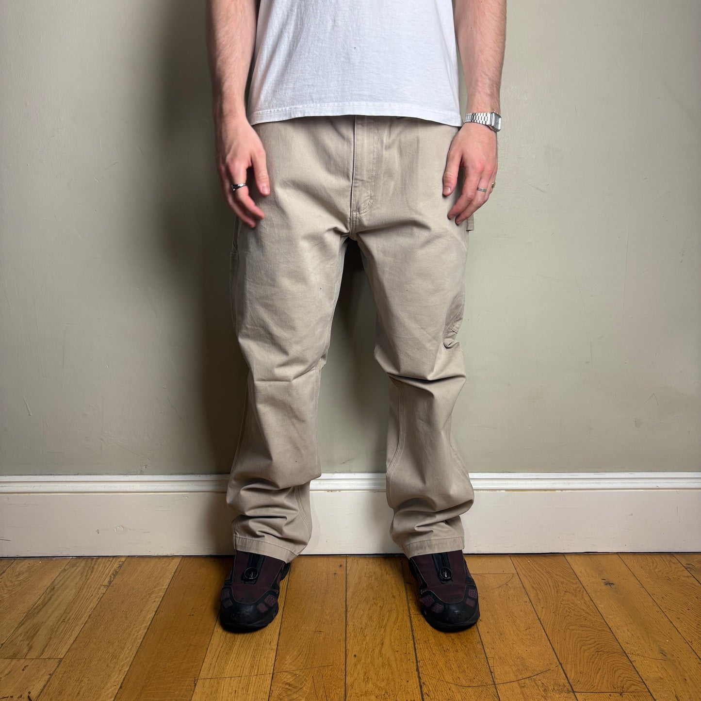 Vintage Carhartt Cream Workwear Carpenter Baggy Trousers - 38R
