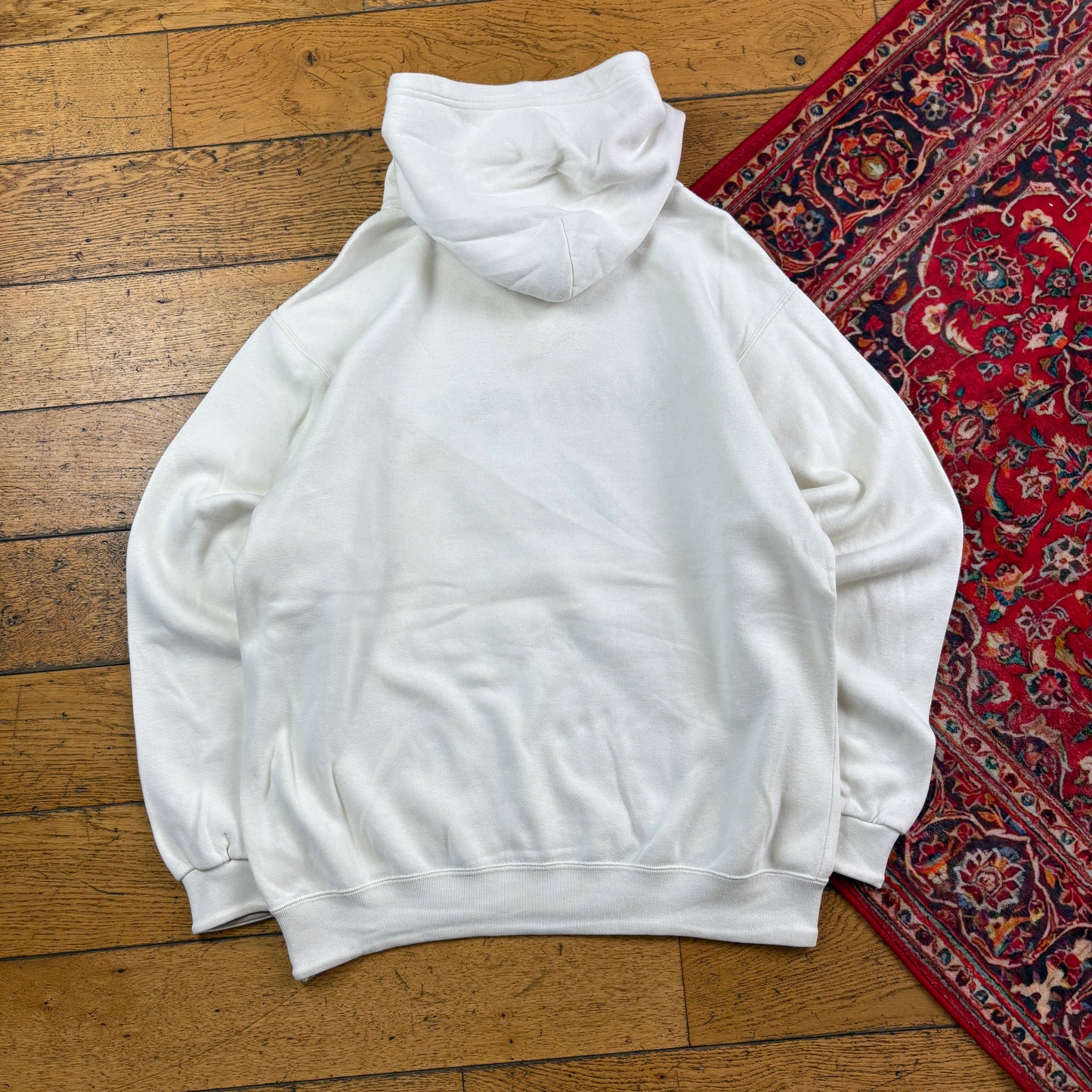 Vintage Champion Cream White Embroidered Hoodie Sweatshirt - M