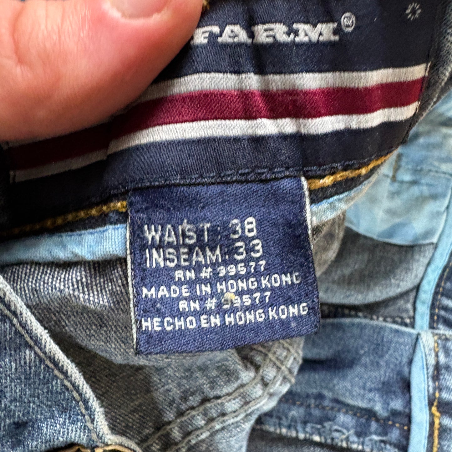 Vintage Phat Farm Blue Patchwork Embroidered Y2K Hip Hop Baggy Jeans - 38