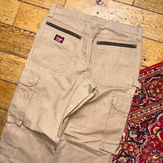 Vintage Wrangler Brown Cream Carpenter Workwear Baggy Trousers - 34R