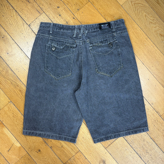 Vintage Embroidered Hip Hop Baggy Black Grey Shorts Jorts - 40