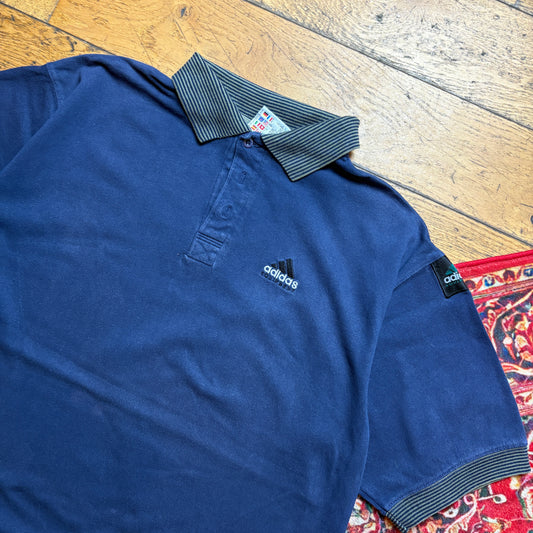 Vintage Navy Adidas Equipment Embroidered Polo T Shirt - L