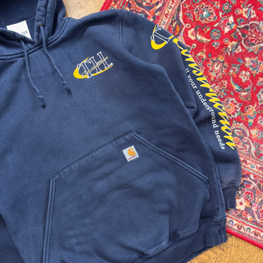 Vintage Carhartt Navy Embroidered Hoodie Sweatshirt - S