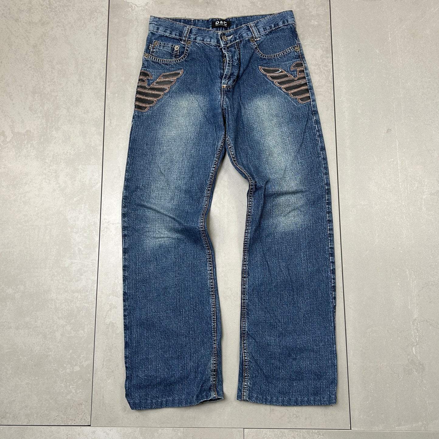 Vintage Embroidered Hip Hop Baggy Blue Jeans - 31
