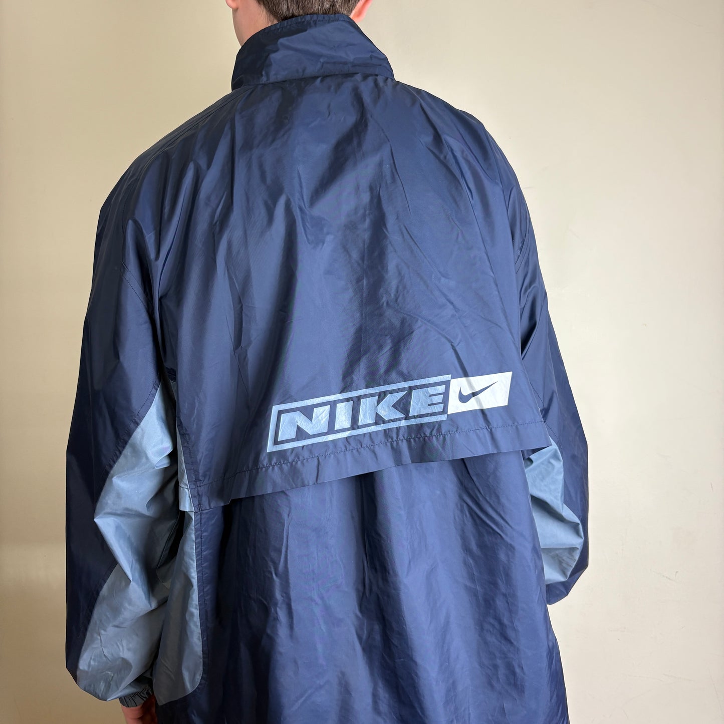 Vintage Nike y2k Swoosh Navy Windbreaker Coat Jacket - 2XL