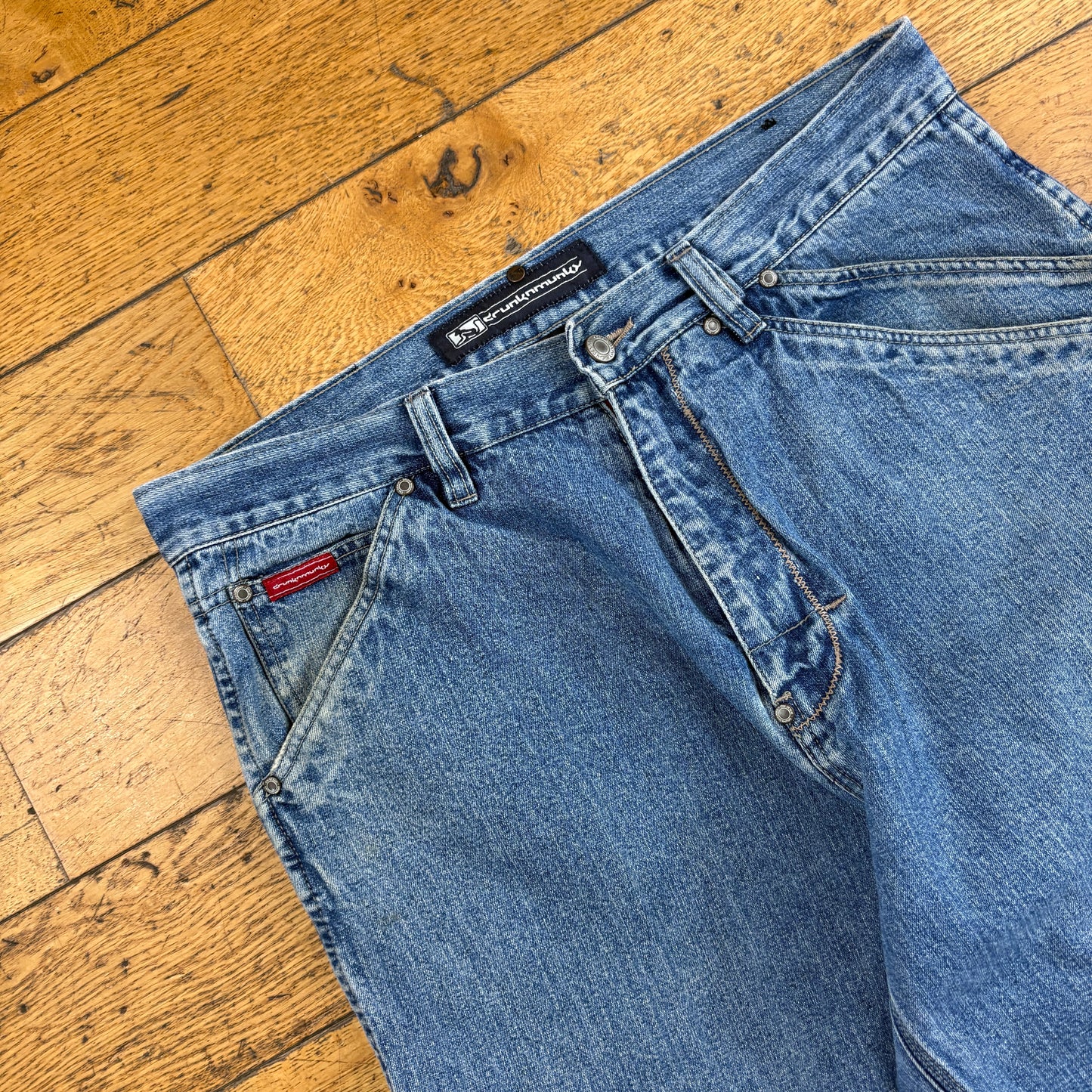 Vintage DrunknMunky Blue Carpenter Embroidered Y2K Hip Hop Baggy Jeans - 36