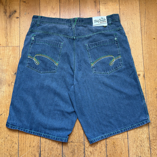 Vintage Embroidered Blue Hip Hop Baggy Shorts Jorts - 44