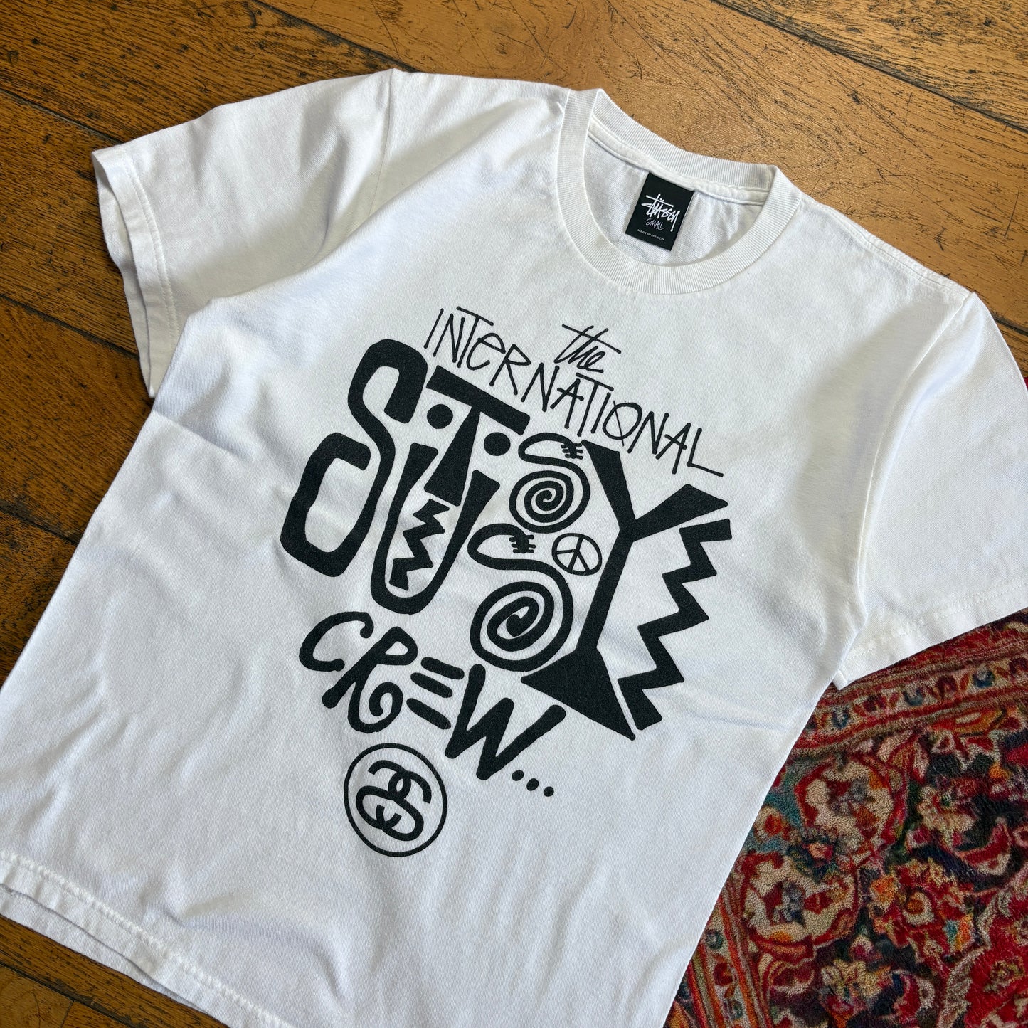 Vintage Stussy White Graphic T-Shirt - XS