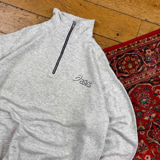 Vintage 90s ASICs Embroidered Grey Quarter Zip Sweatshirt - XL