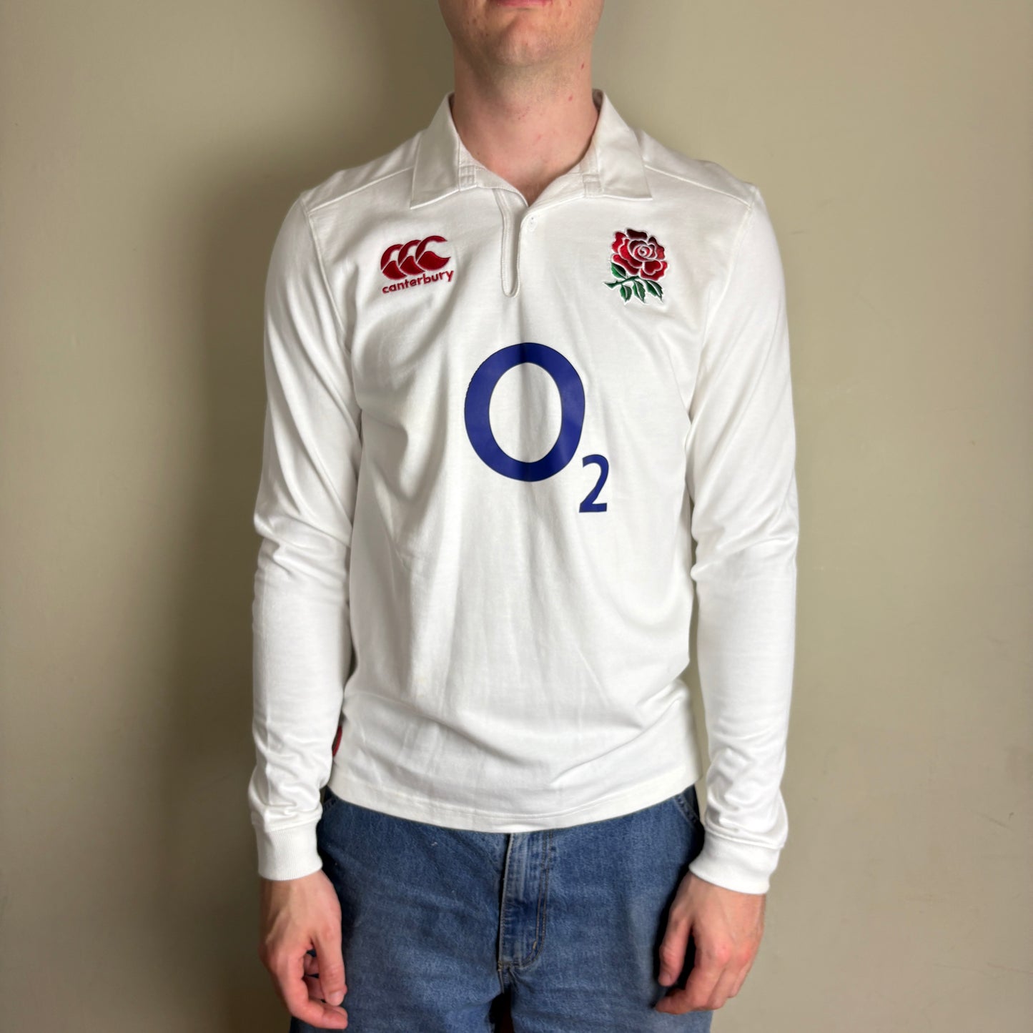 Vintage Canterbury England White Long Sleeve Rugby Polo Shirt - S