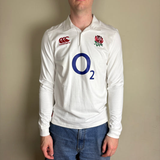 Vintage Canterbury England White Long Sleeve Rugby Polo Shirt - S