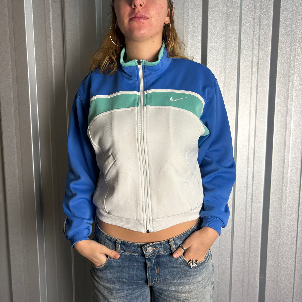 Vintage Nike White Blue Tracksuit Track Womens Jacket - S