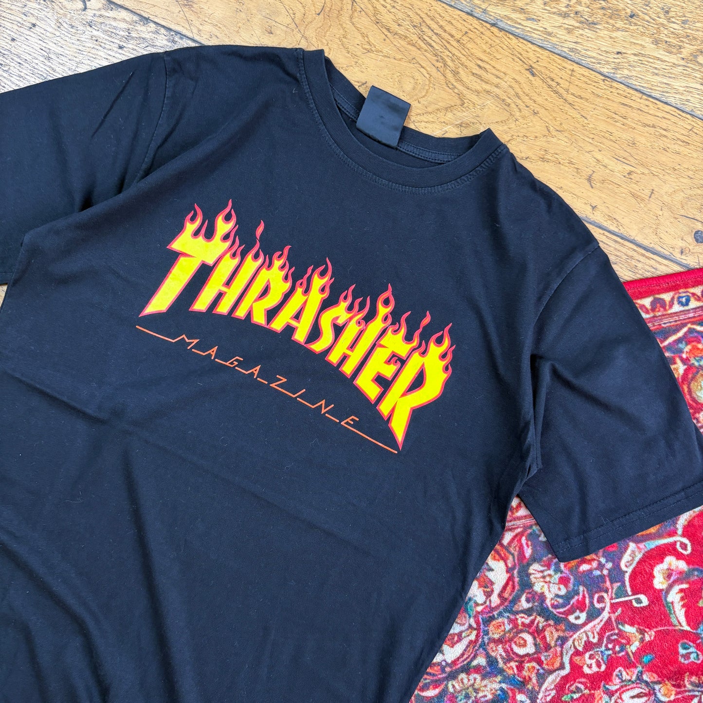 Vintage Thrasher Black Flames Skate Graphic T-Shirt - S