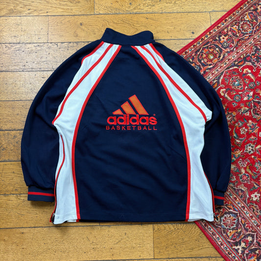 Vintage 90s Adidas Basketball Navy Zip Embroidered Sweatshirt - L