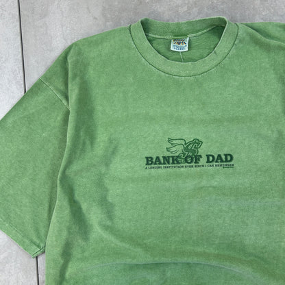 Vintage 90s Bank Of Dad Single Stitch Funny Green T-Shirt - XL