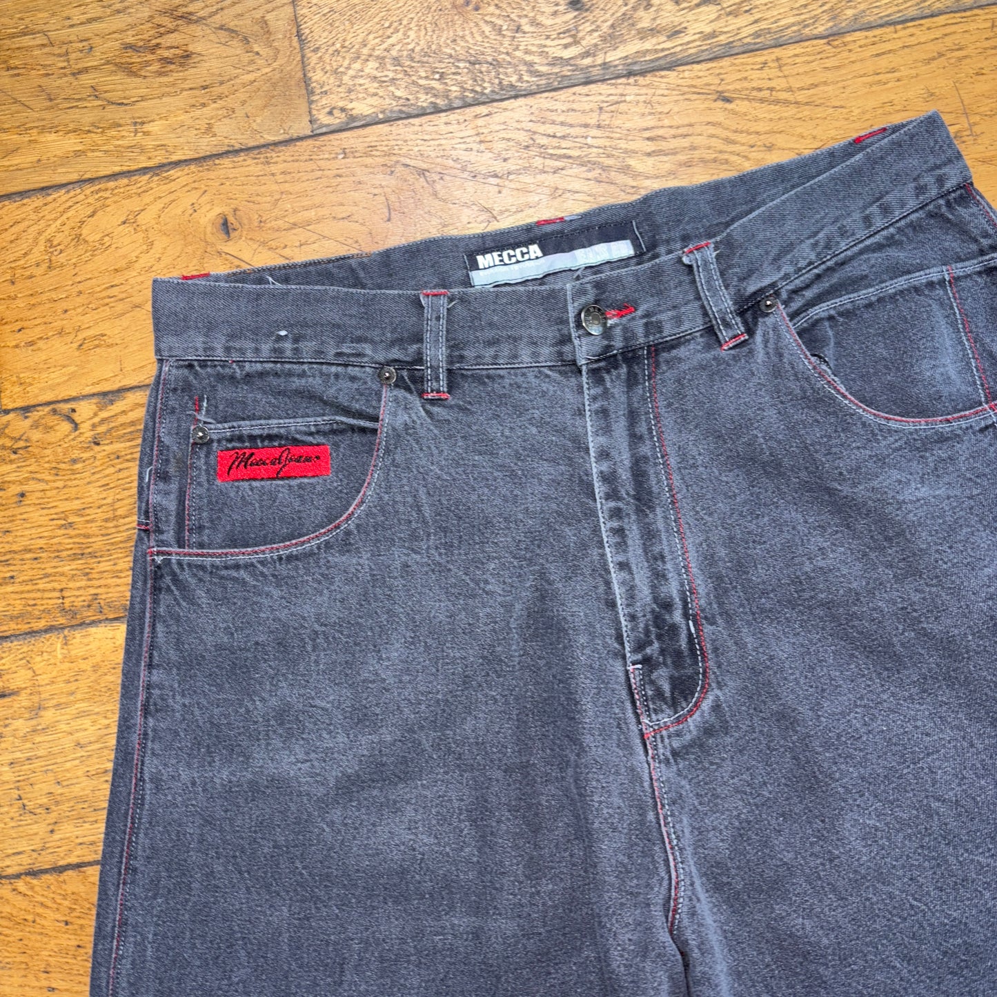 Vintage Mecca Embroidered Black Hip Hop Baggy Shorts Jorts - 34