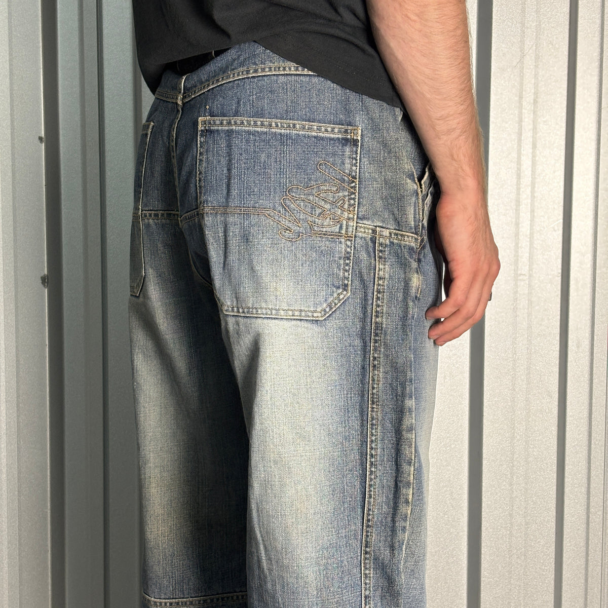 Majah Flavah Blue Embroidered Japanese Denim Hip Hop Y2K Baggy Jeans - 38L