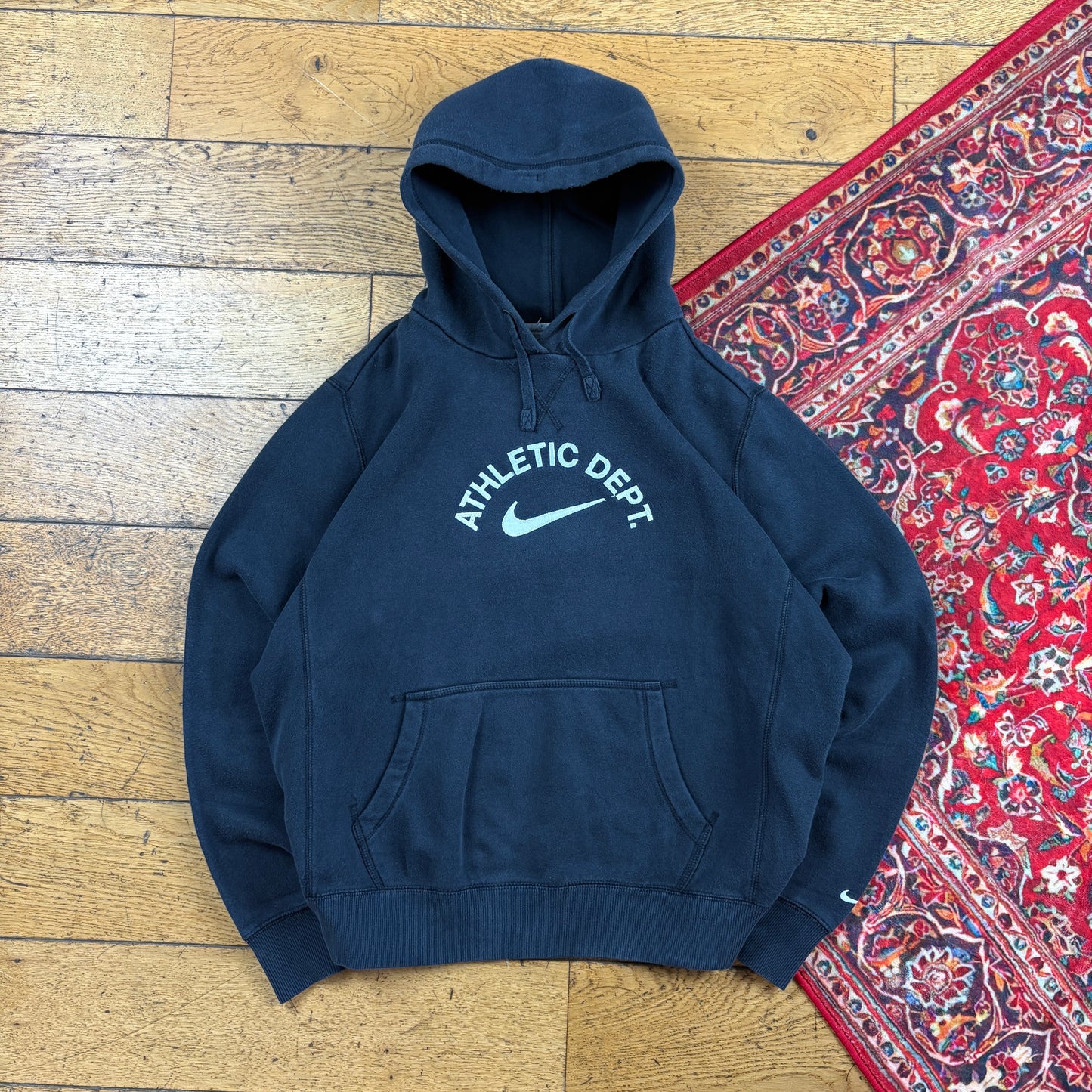Vintage Nike Athletics Black Embroidered Hoodie Sweatshirt - Size 16/18