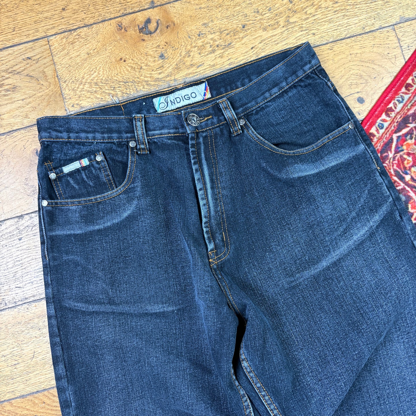 Vintage Blue Embroidered Y2K Hip Hop Baggy Jeans - 34