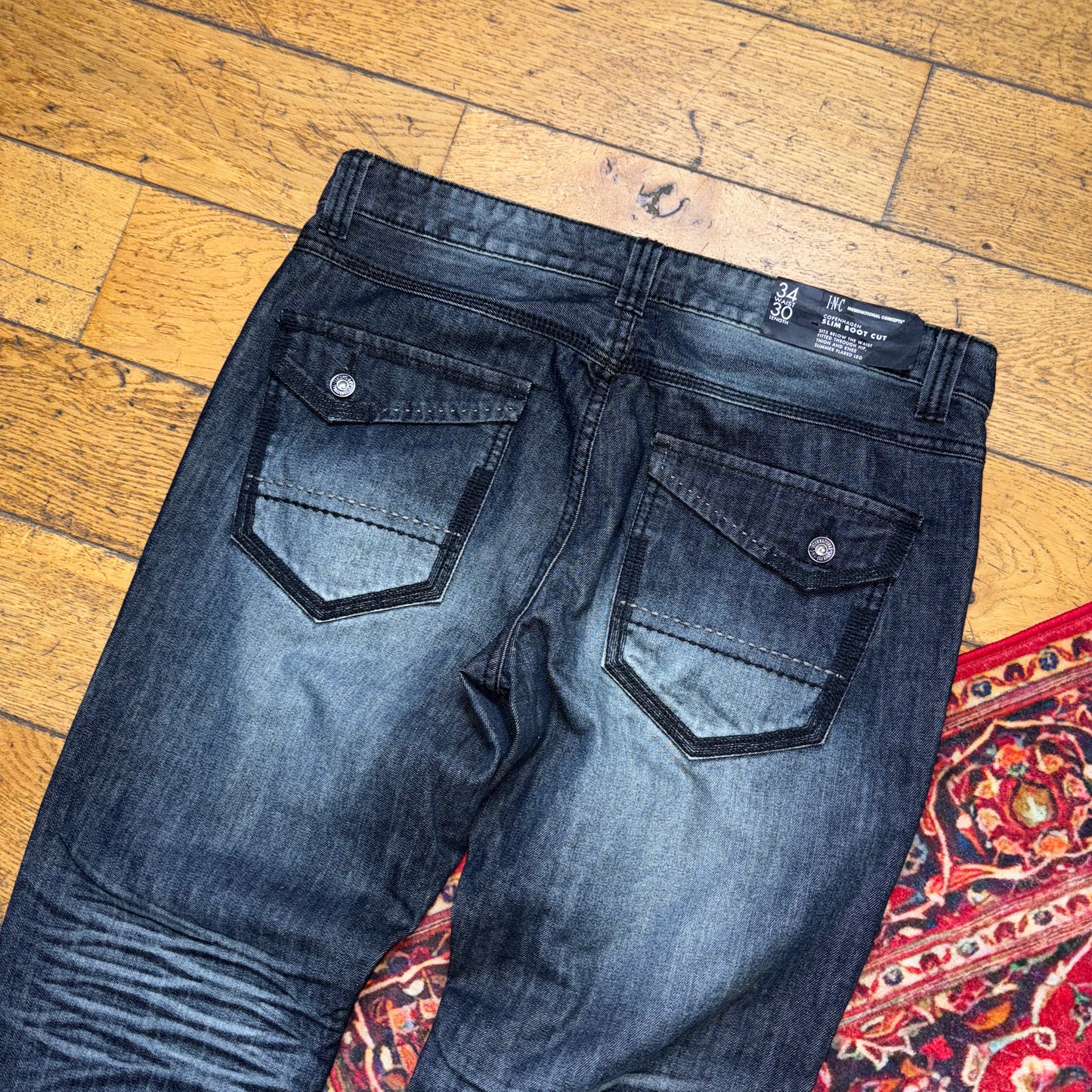 Vintage Navy Embroidered Y2K Hip Hop Bootcut Jeans - 36R