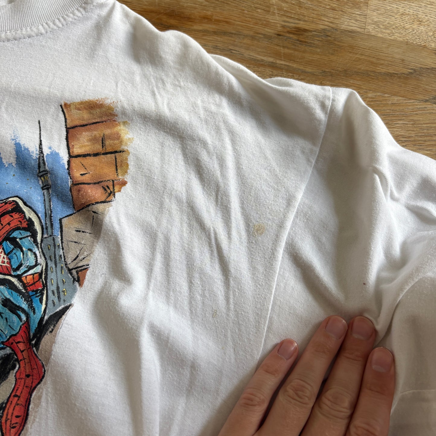 Vintage Marvel Spiderman White Graphic T-Shirt - L