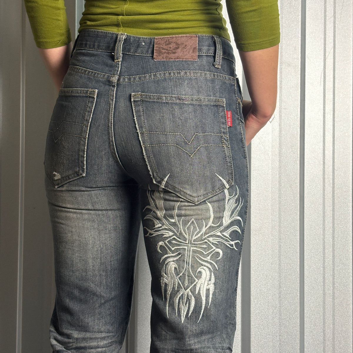 Embroidered Blue Japanese Denim Hip Hop Y2K Baggy Jeans - 30R