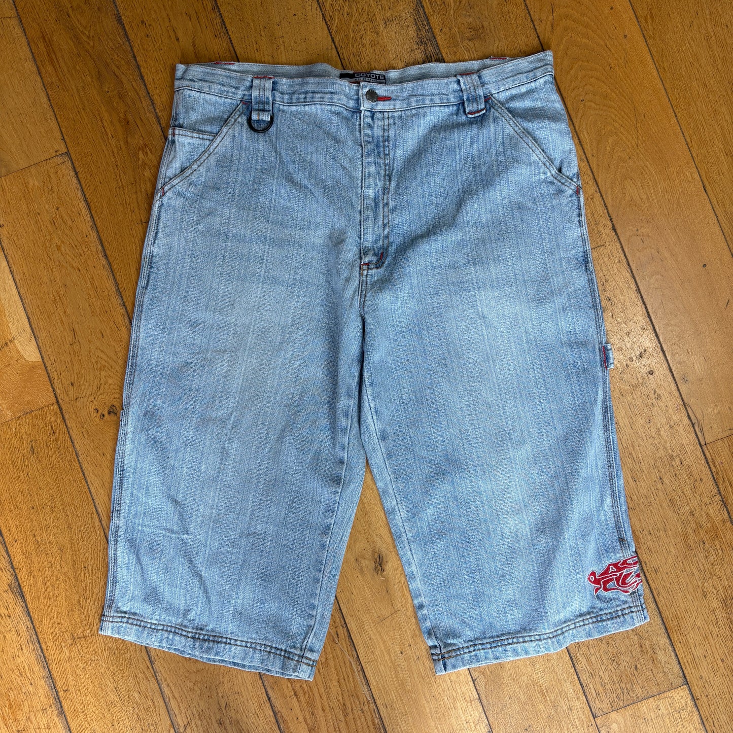 Vintage Coyote Embroidered Hip Hop Blue Baggy Shorts Jorts - 40
