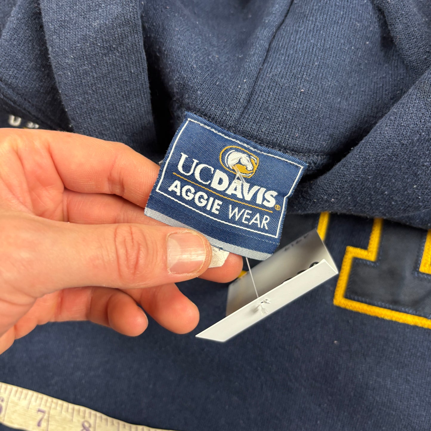 Vintage USA College Navy Embroidered Hoodie Sweatshirt - XS